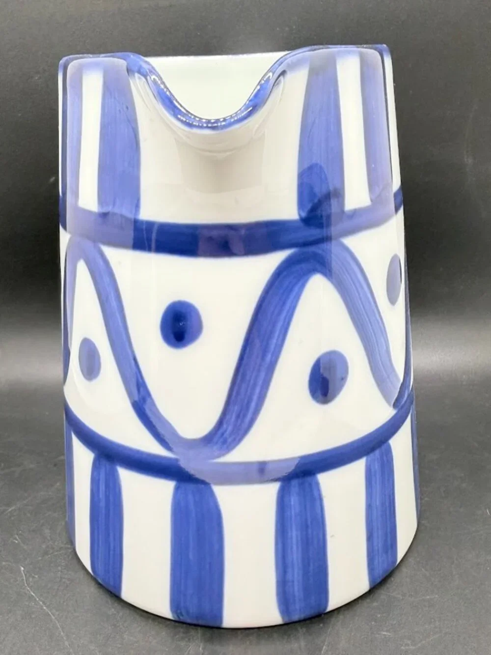 Vintage Dansk Arabesque Pitcher 40oz Abstract Geometric Blue White Japan Mark